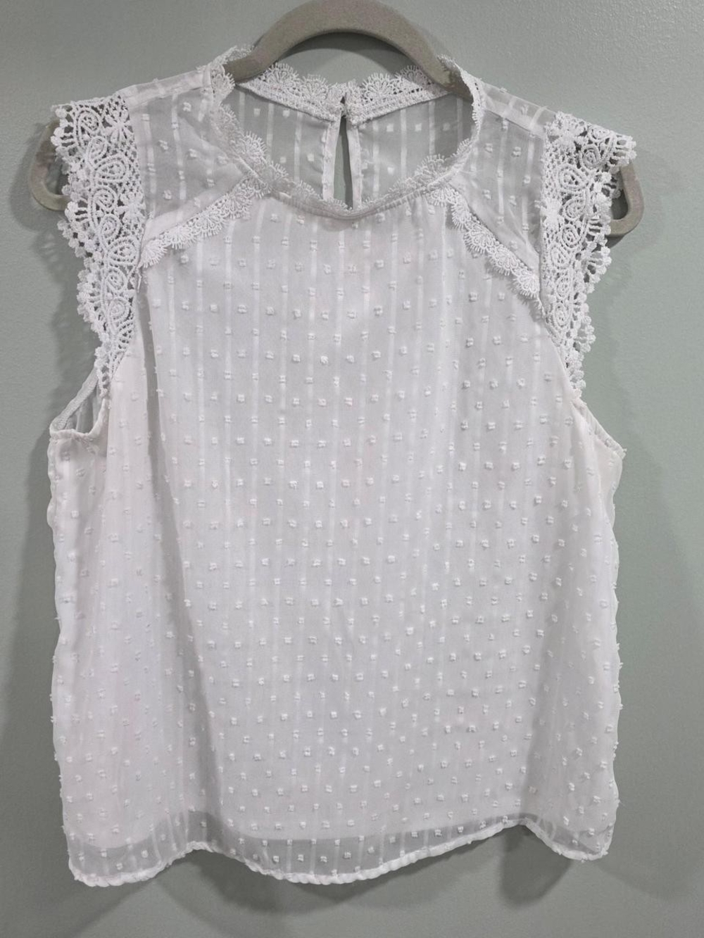 SHEIN White Swiss Dot Lace-Trim Sleeveless Camisole